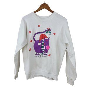 Vtg Jim Benton 90s Christmas Cat sweatshirt XL Screen Stars Mistletoe tester